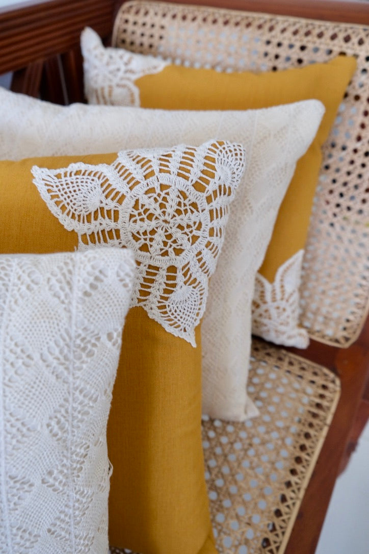 White Beeralu (Bobbin Lace) Cushion Cover